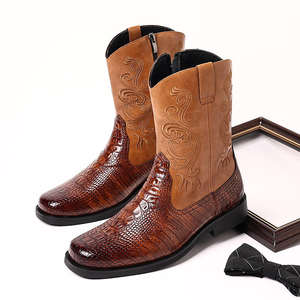 Botas Vaqueras de PU para Hombre al por Mayor, Diseño Occidental de Moda, Cierre con Cremallera, Altura hasta la Rodilla, Antideslizantes, de Fábrica - Product Image 1
