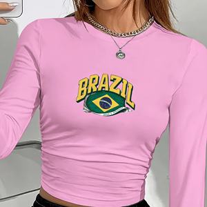 BRASIL con ilustración de bandera camisa de manga larga de moda para mujer - Product Image 3
