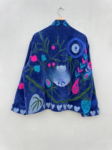 Handcrafted Royal Blue Velvet Jacket with Intricate Floral and Geometric Ari Hand Embroidery Ultra-Soft Velvet Fabric Jacket - Product Image 3