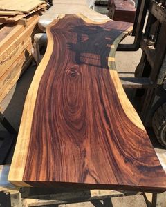 Handmade Rustic Solid Oak Live Edge Farmhouse Dining Table Rectangle Shape Modern Natural <b>Slab</b> Apartment-Friendly - Product Image 4