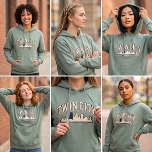 Sweat-shirt à capuche noir pour femme Twin City, en coton, avec logo imprimé, décontracté, pour l'automne, à manches longues, en tricot - Product Image 6