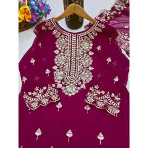 Feni Fashion Women's Party Wear <b>Purple</b> Sharara <b>Suit</b> Set S Size 1000g Sequence Embroidered Work - Product Image 6