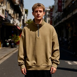 เสื้อสเวตเชิ้ตผู้ชายแบบซิป ¼  คอเต่า  บุขน  ปักลาย  แขนยาว  ใส่สบาย  ลำลอง  สปอร์ต  สตรีทแวร์  สีพื้น  สำหรับฤดูหนาว - Product Image 4