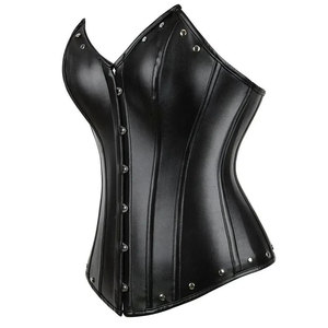 MAKUM INTERNATIONAL Red Leather Anti-bacterial Gothic <b>Corset</b> <b>Waist</b> <b>Trainer</b> Women's Body Shaper Zipper Closure Outer Wear Bustier - Product Image 2