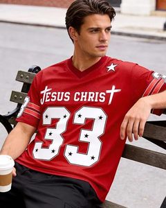 Red <b>Mesh</b> Football Jersey V Neck Short Sleeve Printed Striped Customizable Front Logo Breathable Knitted Athletic <b>Shirt</b> - Product Image 3