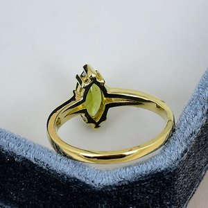 Natural <b>Peridot</b> <b>Ring</b> Solid 925 Sterling Silver Gold Plated Marquise Gemstone Prong Setting Classic Women Engagement <b>Ring</b> - Product Image 4