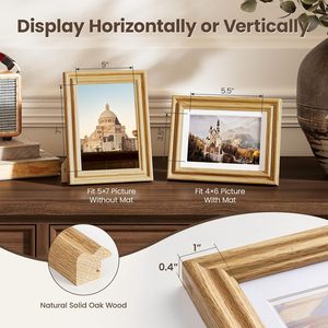Solid Oak Wood <b>Picture</b> <b>Frames</b> Matted for <b>Picture</b> <b>Frames</b> <b>with</b> Premium Tempered Glass, Wall <b>Mount</b> or Tabletop Display - Product Image 4