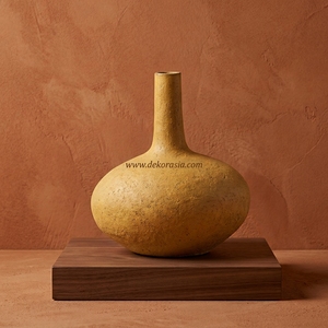 Vase en céramique rustique jaune Palu S à col long, pot en terre cuite artisanal, récipient décoratif en grès, vente en gros personnalisable - Product Image 6