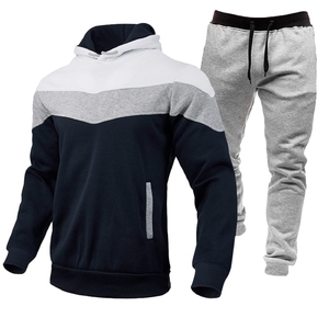 Ensemble de survêtement imprimé à capuche pour homme, manches longues, sweat-shirt et pantalon unis, tenue décontractée d'automne, respirant, séchage rapide, 100% coton - Product Image 1