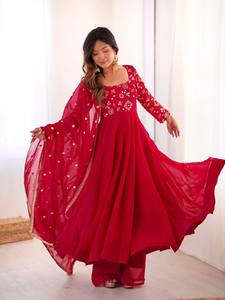 Elegant <b>Red</b> Anarkali Suit for Women – Designer Flared Ethnic Gown with Embroidered Dupatta | Festive Party Wear - Product Image 1