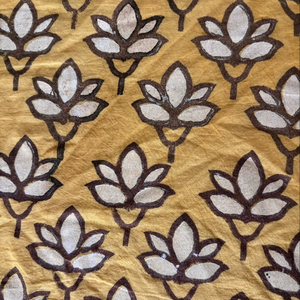 Hand Block Printed Cotton <b>Fabric</b> with Lotus Motif on Mustard Yellow Base - Product Image 4