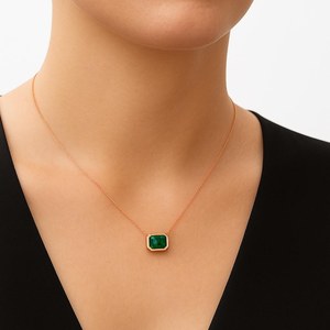 Collier en or 14 carats avec émeraude taille octogonale, serti clos, pierre de naissance de mai, bijoux de luxe, pendentif élégant pour femme - Product Image 4