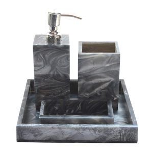 COZY Five-Piece Ceramic Bathroom Accessories <b>Set</b> Marble Pattern Hand <b>Soap</b> Dish Liquid <b>Soap</b> Dispenser Toothbrush Holder Hotel <b>Set</b> - Product Image 4