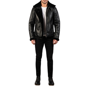 <b>Men's</b> Black Faux Fur Lined PU Leather Jacket Moto Biker Zipper Fur Collar <b>Winter</b> <b>Coat</b> - Product Image 1