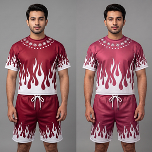 Wholesale Custom for Summer Men's Breathable Polyester/Cotton Fashion Trend Short Sleeved T-shirt Casual Shorts - Product Image 3