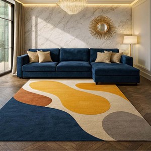 Alfombra Moderna Azul Multicolor Abstracta, Forma Irregular, Hecha a Mano, Alfombra Artística Única para Sala de Estar, Dormitorio, Decoración del Hogar - Product Image 3