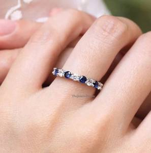 Half Full Eternity Gemstone Wedding Moissanite Blue Sapphire Eternity Band White Gold Wedding <b>Ring</b> Moissanite Band <b>Ring</b> Fine - Product Image 1