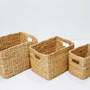 Natural Water Hyacinth Storage <b>Basket</b> <b>Rectangular</b> Woven Organizer with Handle for Home Shelf Office - Product Image 5