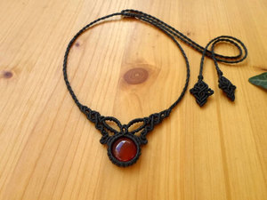 Handmade Black Hemp <b>Rope</b> Pendant Necklace with Red Agate Stone Vintage Style Unisex Jewelry for Everyday Wearing - Product Image 1