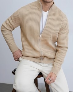 Men's Casual Mandarin Collar Zipper <b>Cardigan</b> <b>Sweater</b> Made Anti-pilling Modal Knit Fabric Breathable Quick Dry Regular Fit Solid - Product Image 1