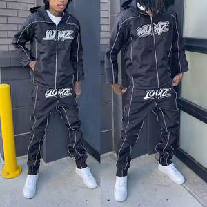 OEM Custom Men's Two-Piece Windbreaker Tracksuit Set Hooded Solid Reflective Nylon Waterproof Breathable - Product Image 3
