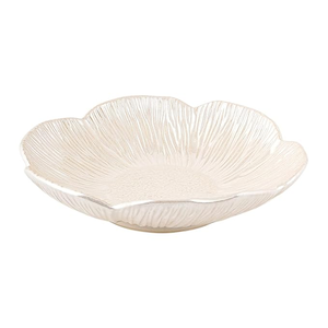 Bol décoratif en métal argenté en forme de fleur de luxe avec motif texturé, élégant plateau de table centrale pour la décoration moderne de la maison - Product Image 2