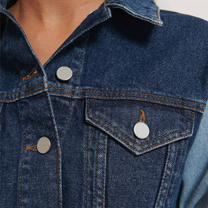 Women's Short Sleeve Denim Jacket Solid Color Basic Fashion Jacket with Button <b>Decoration</b> Washed Technics Casual Autumn Season - Product Image 6