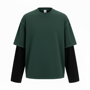 ผู้ผลิต OEM เสื้อยืดทรงบ็อกซี่ผู้ชายแบบกำหนดเอง 270gsm ผ้าฝ้าย 100% ลายตัวอักษรแบบเป็นทางการ แขนยาว เสื้อยืดสองชิ้นแบบแขนคู่ - Product Image 5