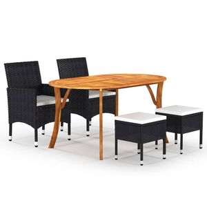 Ensemble de salle à manger noir et blanc crème pour meubles de jardin d'extérieur - Product Image 1