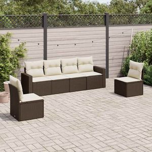 Conjunto de Sofá de Jardín de Ratán Marrón con Cojines Color Crema, Muebles de Exterior Impermeables de Diseño Contemporáneo - Product Image 3