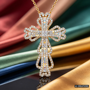 CUSTOM SILVER 10K/14K/18K GOLD PLATED LAB GROWN CVD DIAMOND CLASSIC ENGAGEMENT GIFT SWEATER <b>CHAIN</b> NECKLACE <b>CROSS</b> PENDANT - Product Image 2