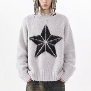 Pull-over d'hiver pour homme en mohair/acrylique respirant à séchage rapide avec décoration ajourée et col rond - Product Image 1