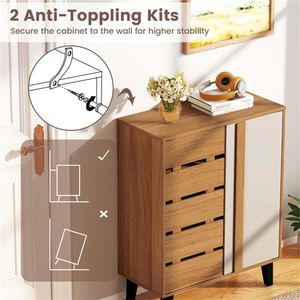 Zapatero de Estilo Rústico Natural+Blanco de 29.5 Pulgadas, 4 Niveles, 3 Capas Ajustables con 9 Configuraciones de Altura, 9 Soportes para Zapatos - Product Image 6