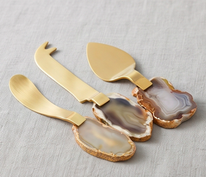 Elegant Cheese Knife Set With Agate Stone Handles Gold Finish Durable <b>Metal</b> Utensils <b>For</b> Serving Cheese Use And Hotel Use - Product Image 4