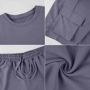 Échantillon gratuit - Ensemble été homme personnalisé avec logo, t-shirt col rond uni et short, deux pièces - Product Image 5