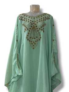 Awais House Bride Islamic A-Line Georgette Crystal Simple Floor-Length Long Sleeves Summer Festival Wedding Eid <b>Kaftan</b> Dress - Product Image 2