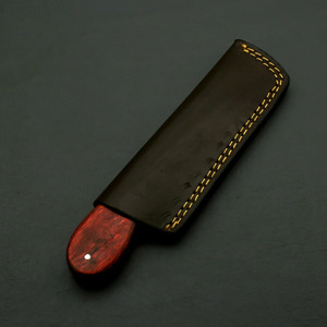 Couteau de boucher en acier Damas forgé à la main, couteau de cowboy, couteau de ranch, lame fixe, couteau de chasse, couteau de camping, couteau EDC, manche en bois rouge, étui en cuir - Product Image 5