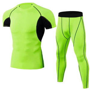 Conjunto de Compresión Rojo para Hombre, Cuello Redondo, Manga Corta, Secado Rápido, Spandex, Poliéster, Diseño Sólido, Ajuste Ceñido, para Todas las Temporadas - Product Image 4