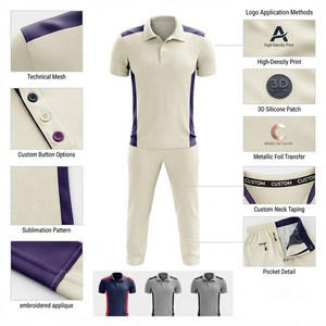 Tenue d'équipe de cricket personnalisée : Polo crème et violet, pantalon de jogging respirant, durable, écologique, léger en polyester, vêtements de sport - Product Image 5