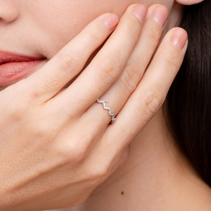 Trendy Zigzag Chevron Lab Grown Diamond Stackable Engagement <b>Wedding</b> Gift <b>Ring</b> for <b>Women</b> in 10K 14K 18K Gold 925 935 <b>Silver</b> - Product Image 2