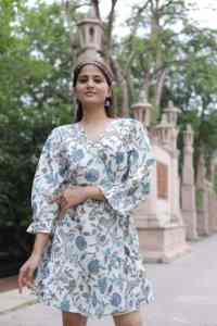 Vestido corto indio hecho a mano con estampado de bloques de algodón para mujer, vestido elegante para fiesta, regalo de novia personalizado para ella en oferta - Product Image 4