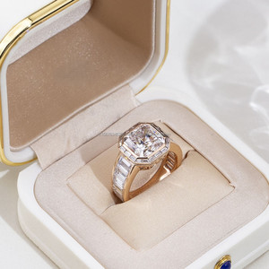 Yellow Gold Asscher Cut Lab Diamond Engagement Ring with Sparkling Side Stones Classic Vintage Style Bridal Ring <b>Gift</b> for Her - Product Image 3