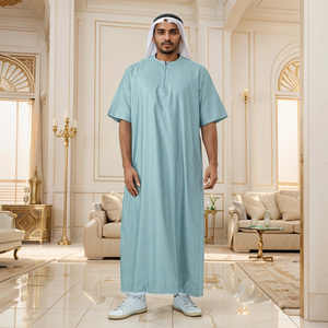 <b>Men</b> Black Polyester <b>Thobe</b> Long Sleeve Ankle Length Sweetheart Neckline Embroidered Breathable Casual Daily Wear Ramadan Prayer - Product Image 5