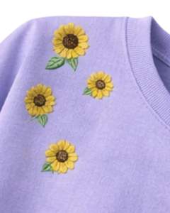 Camiseta Corta de Algodón para Mujer con Bordado de Girasol y Lavanda, Manga Corta, Ajuste Holgado Casual, Moda de Verano, Diseño Floral, Venta al por Mayor - Product Image 4