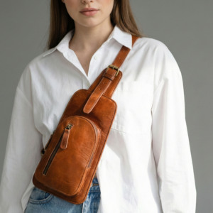 <b>Brown</b> Genuine Leather Sling Bag – Handmade Crossbody <b>Backpack</b> for Casual Daily Use - Product Image 5