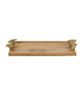 Plateau de service décoratif en bois de manguier avec poignées en feuille d'or, rectangulaire, pour vanité, mariage, événement, accent décoratif - Product Image 5
