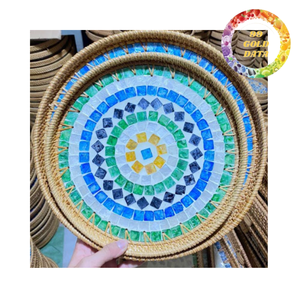 Handmade Rattan <b>Tray</b> With Colorful Shell Inlay Patterns For Serving Dining <b>Coffee</b> <b>Table</b> And Gift Use - Product Image 3