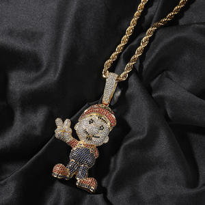 Cartoon Mario Diamond <b>Pendant</b> Necklace <b>Solid</b> <b>Gold</b> Plated Moissanite Hiphop Style Mario Cartoon Character <b>Pendant</b> - Product Image 2