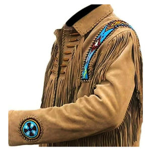 Men Cow Skin Suede Tassel Fringe <b>Leather</b> <b>Jacket</b> Turn-down Collar Breathable 240g Western Style Casual <b>Winter</b> Coat - Product Image 4