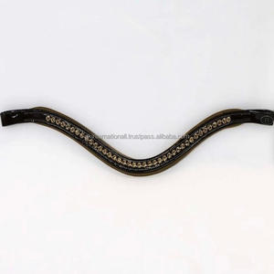 Bande de front de cheval en cuir véritable faite à la main de fabrication de qualité avec une superbe rangée de cristaux d'ambre ronds chaîne en métal bling - Product Image 4